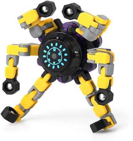 Ranzah Sensory Fidget Hand Spinner ADHD Stress Relief Transformable Robot Fingertip Fun Creative Travel Toy for Kids Teens Adults Mechanical Gyro Birthday Gift (Yellow)