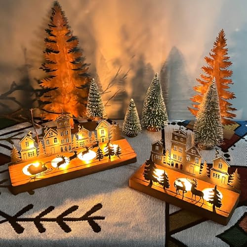WEFHEF Advent Kerzenhalter, Adventskranz Holz Teelichthalter Weihnachten Kerzenständer Weihnachten Kerzentablett Metall mit Holz Haltern für 4 Teelichter, Tisch Adventsdeko Weihnachtsdeko