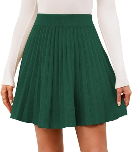 Genfien Gonne da Donna Corta Vita Elastica Alta A-Linea Elegante Mini Maglia a Tinta Unita Autunno Inverno