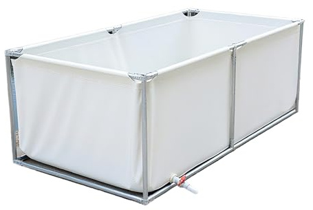 PFCDZDU Estanque Lona Peces, Elevado, Acuario Plegable PVC Carpas Koi con Estructura Acero Inoxidable Y Válvula Drenaje, Depósito Rectangular Portátil para Cría Riego(1x1.5x0.9m)