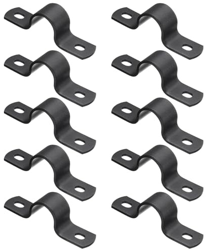 QUARKZMAN 10Pcs Abrazaderas De Tubo De Metal, Abrazadera De Tubo De Acero Al Carbono De 1/2 Pulgada Con Dos Agujeros Soporte En Forma De U Clip Para Tuberías Para Fijar Tuberías Negro