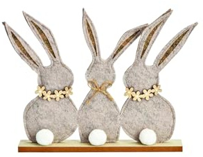 OVAS HOO 3 coniglietti pasquali decorativi in feltro con base in legno – grande decorazione moderna pasquale da appoggiare per tavolo, davanzale e giardino – graziosa decorazione primaverile per
