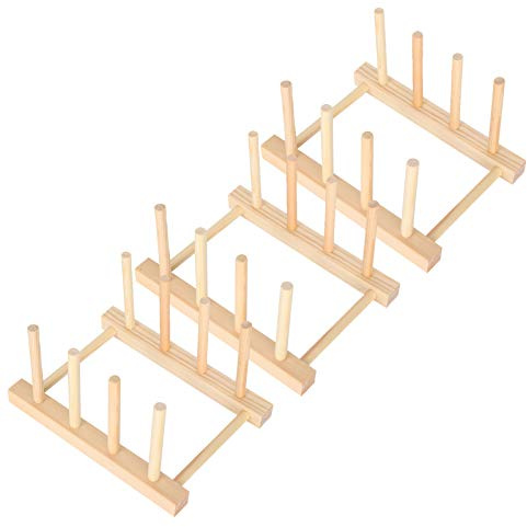 OEBUAFI Diskställ i trä Fällbar Skål Diskställ 3 Set 14 X 13,5 X 10 Cm för Tallrikar Skålar Koppar Skärbrädor Köksbänk Organiserare för Hemmabruk