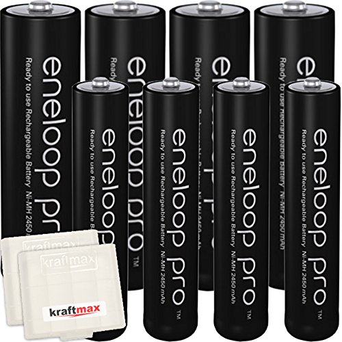 Kraftmax 8er-Pack Panasonic Eneloop PRO XX Akkus - 4X Mignon AA + 4X Micro AAA - Neueste Generation - Hochleistungs Akku Batterien in Kraftmax Akkuboxen V5