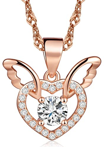Unendlich U Fashion Charme 925 Sterling Silber Damen Halskette Engel Flügel Herz Zirkonia Anhänger Kettenanhänger, Rosegold