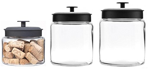 Anchor Hocking FBA_COMIN18JU056847 3-Piece Montana Jar Set, Multi (Set of 3), Black Metal