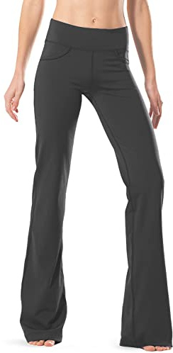 SAFORT Yogabyxor för kvinnor, bootcut, långa utsvängda byxor, jazzbyxor, medelhög midja, arbetsbyxor, utsvängda stretch, fritid, joggingbyxor, sportbyxor med fickor, Grå, 4 fickor, XL