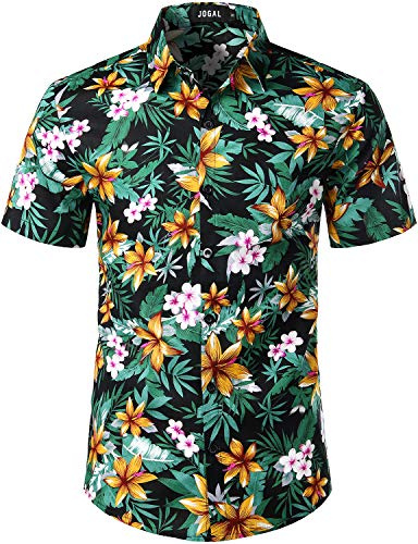 JOGAL Chemise hawaïenne en coton à manches courtes pour hommes