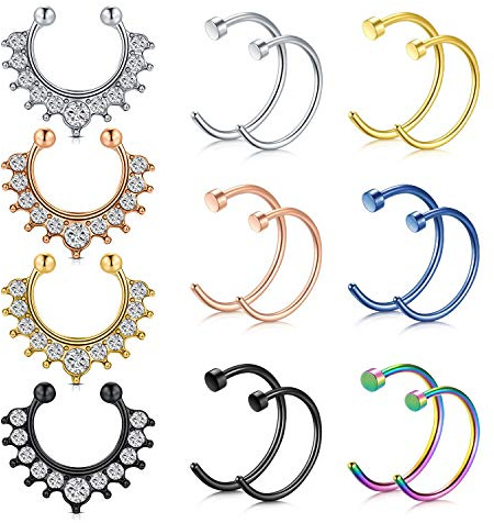 AVYRING Icke piercing rostfritt stål septum falsk näsring ring hästsko helix broskörhängen diameter 8 mm 10 mm e rostfritt stål, colore: stil nr 1, cod. ASB01-916