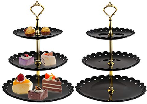 Jucoan 2 Pack 3-Tier Cupcake Stand, Plastic Dessert Display Tower, Round Pastry Serving Platter for Baby Shower, Tea Party, Wedding Home Decor