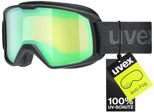Uvex element FM - stylische, verspiegelte Skibrille mit Anti-Fog-Beschichtung, entwickelt für schmale Gesichtsformen perfekt für Teens und junge Erwachsene - black matt/green - one size