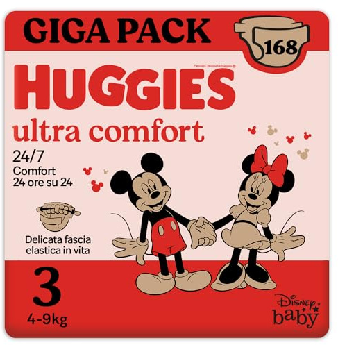 Huggies Ultra Comfort, Windeln Größe 3 (4-9 kg), Disney-Design, 168 Stück