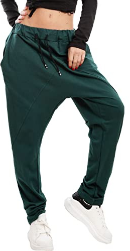 Toocool Pantalones de mujer con flecos Mono de Caballo Bajo Turco Harem Sarouel MS-50216, Verde, Talla única