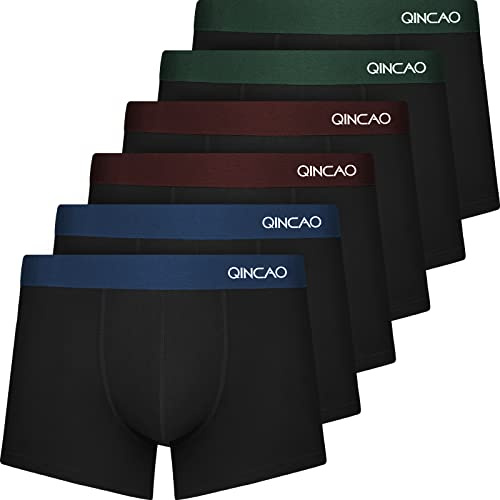 QINCAO Men's Boxer Shorts, Pack of 6 without Scratching Patches, Underwear, Boxers, Cotton (Size S - 4XL)