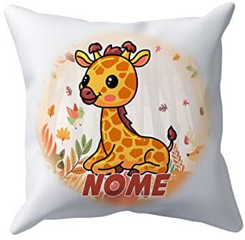 Puzzletee Cuscino Bambino Giraffa - NOME PERSONALIZZATO - Giraffa - Animali Simpatici - Cuscini Bimbo - Bambino Idea Regalo