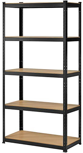 Yaheetech Scaffale in Metallo per Garage Scaffalatura Metalliche a 5 Ripiani Regolabili Scaffali da Magazzino Angolare Senza Viti Scaffale Cucina (Nero, 45x90x180 cm)