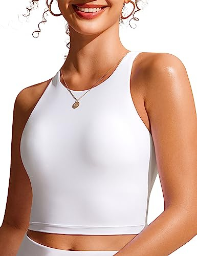 CRZ YOGA Espalda Nadador Cropped Top de Bikini | Acolchado, Copa A-D, Cuello Alto, Natación, Tank de Baño para Mujer