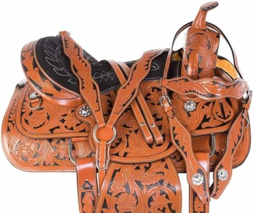 Me-WLS-137 ME-WLS-137 - Sottosella in pelle di alta qualità, stile Western Barrel Racing, set da 25,4 cm a 48,3 cm, colore: marrone con sedile nero, sella realizzata a mano