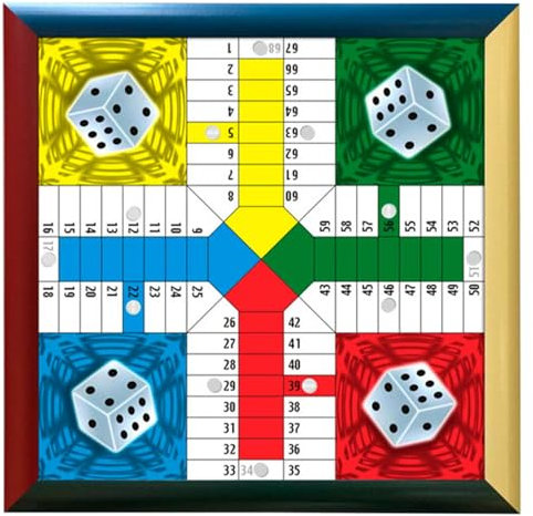 Acan Tradineur - Tablero de parchís con Marco Madera MDF, 4 Jugadores, Duradero y Resistente, Juegos de Mesa clásicos, 32 x 32 cm