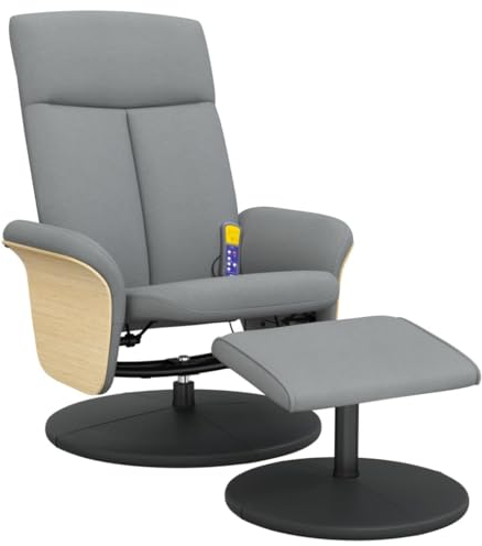 vidaXL Massagesessel, Sessel Verstellbare Rückenlehne, Drehbar Fernsehsessel Relaxsessel mit Fußhocker, Liegesessel Polstersessel Ruhesessel, Hellgrau Stoff