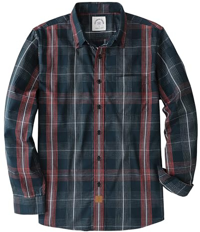Dubinik® Camicia Quadri Uomo Casual Leggero Botton Down Regular Fit con Taschini Verde Scuro e Rosso 052 XL