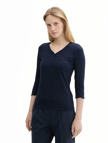 TOM TAILOR Damen 1043111 Basic Henley-Shirt mit RIPP, 10668-Sky Captain Blue, L
