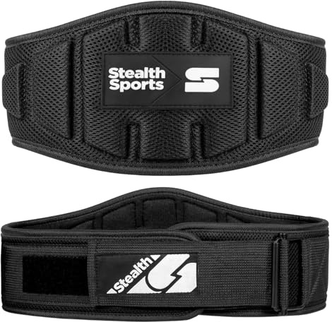 Stealth Sports Weight Lifting Belt | 6.5” Back Support Padded Workout Belt Auto Lock Buckle | Neoprene Gym Belt Men Women | Fitness Bodybuilding Training Deadlift Squats Weightlifting Belt (Black, L)