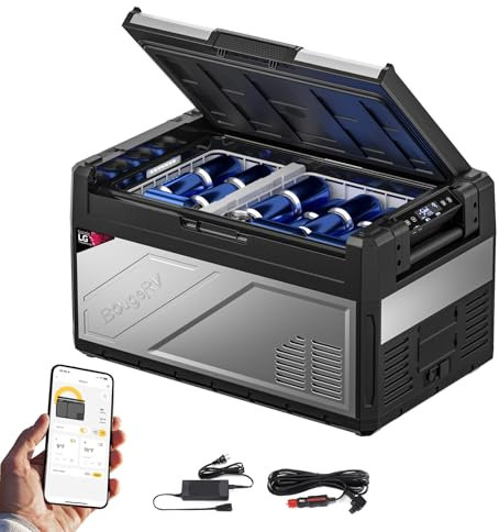 BougeRV Rocky2 39L Frigorifero per Auto con Compressore Potente da 5,7 cc Frigo Auto 12V 220V Divisore Rimovibile App Frigorifero Portatile Doppia Zona per Campeggio Viaggio Barca Camion -20℃~20℃