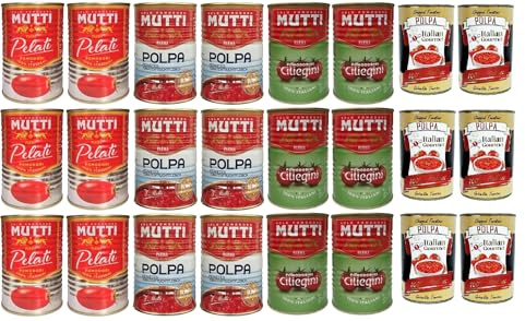 Mutti Tomaten Mix Vorratspack 24x400g Pelati Polpa Cherrytomaten im eigenen Saft Dose 100% italienische Tomaten für Saucen Pizza Pasta Italian Gourmet polpa