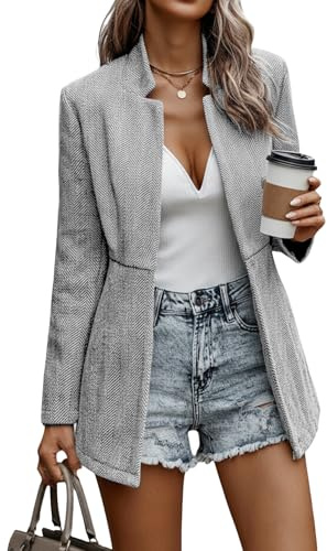 Mina Self Tweed Blazers Jacket For Women 2026 Gary Oversized Spring Jackets Herringbone Long Plus Size Womens Blazer Business Casual Work Office Trendy Dressy Fashion Women's Blazers & Suit Jackets