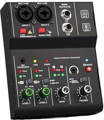 Controladora DJ, Consola de mezclas for DJ, tarjeta de sonido negra, 16 bits, 48 ​​KHz, rendimiento, diseño de bajo ruido, uso profesional en estudio.