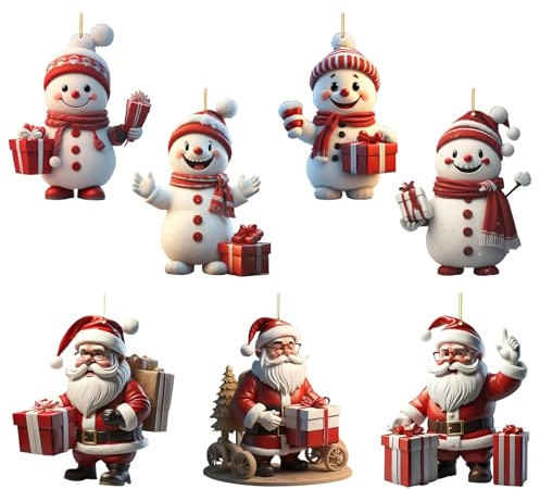 Décorations de Sapin de Noël, 7 Pcs Série de Décorations deNoël en Acrylique Père Noël Plane Suspendre pour Festive Sapin