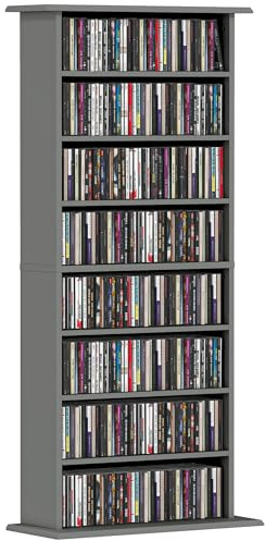 Almacenamiento de CD y DVD HOMCOM, unidad de almacenamiento multimedia, capacidad máx. 360 CD/185 DVD y Blu-ray, 8 compartimentos y 6 estantes ajustables, para salón, dormitorio, 58 x 24 x 126,3 cm,