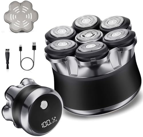 Bizcasa 7D Rasoio Testa Calva,2 Livelli di Velocità con Display LED,Magnetica Rasoio Elettrico Fluttuante Flessibile,Impermeabile IPX7,Porta di Carica USB-C,120 Minuti di Autonomia,Ideale per Viaggi