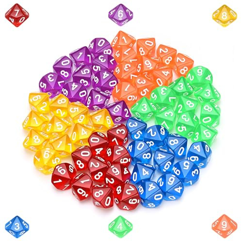 Avernest 60 Piezas Dados Poliedricos Acrílico Translúcido 10 Lados Poliédrico Multicolor para DND RPG MTG Juegos de Mesa Mesa de Cartas Juegos de Rol Actividades de Entretenimiento Reuniones Familiare