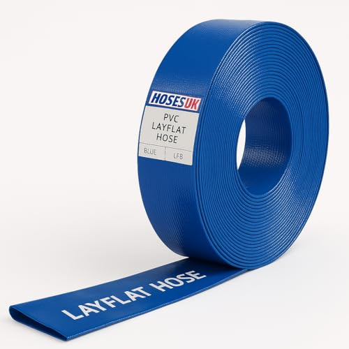 25 Metre (82.0ft) x 102mm (4) Heavy Duty Layflat Water Discharge Hose – Reinforced PVC Flat Hose for Pumps, Irrigation, Pool Emptying & Drainage Blue