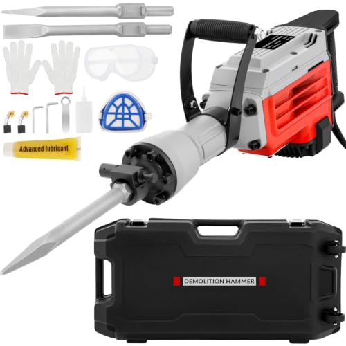 GUIVACI Marteau de Démolition 3500W – 60 J, 1800 BPM, 2 Burins (Plat & Pointe), Poignée 360° Anti-Vibration, pour Béton et Travaux Lourds