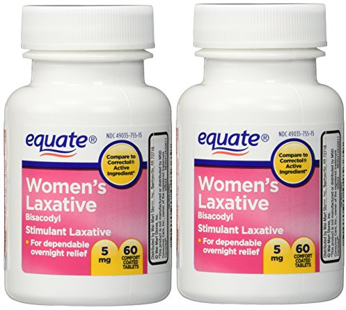 Women's Laxative Tablets, Bisacodyl 5mg 120ct (Two 60ct bottles) by Equate Compare to Correctol