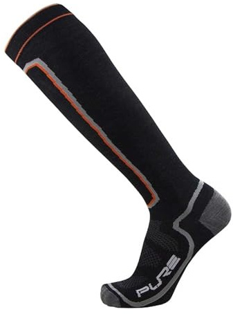 Pure Athlete Ultra Light Ski Socks – Thin Premium Merino Wool Skiing for Men, Women – Snowboard (Large, 1 Pair - Black)
