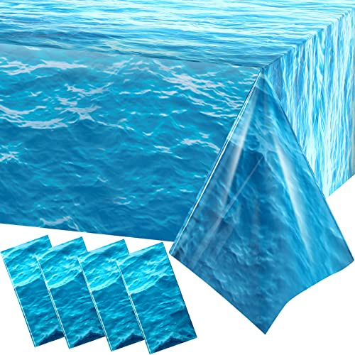 Irenare 4 Pieces Ocean Plastic Tablecloth 54 x 108 Inch Blue