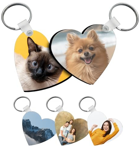 TheDogTagCo personlig foto-hjärta nyckelring valfri bild anpassad nyckelring dubbelsidigt tryck, minnessak, bröllop, födelsedag, hundar, husdjur, katter, Naturligt, Print Double Sided