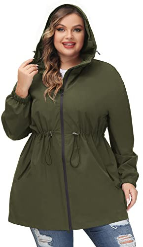 Hanna Nikole Women's Plus Size Lightweight Raincoat Waterproof Rain Jackets Windbreaker Raincoat Outdoor Windproof Running Golf Cycling Jacket with Hood Army Green 22