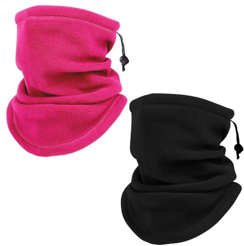 SKHAOVS 2 Pièces Cache-Cou en Polaire,Echarpe Tube Polaire,Cache-Cou avec Cordon,Tour de Cou,Chauffe-cou Multifonctionnel Keep Warm pour Homme Femme Randonnée Cyclisme Moto(2 Couleurs)