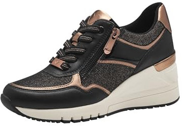 MARCO TOZZI Damen Wedge Sneaker mit Reißverschluss Vegan, Mehrfarbig (Black/Copper), 40 EU
