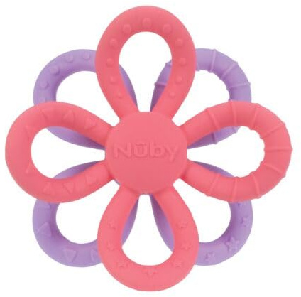 Nuby Fun Loops Teether - Flower-Shaped Infant Teething Toy for Babies - 3+ Months - Pink and Purple