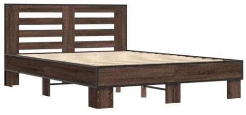 Cadre de lit vidaXL Chêne Marron 140x190 cm, Bois d'ingénierie et métal, Lit Double, Lit d’invité