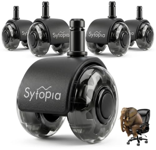 Sytopia Ruedas para silla de oficina con vástago de 10mm x 22mm, juego de 5 ruedas para sillas de oficina IKEA, ruedas para suelo duro para reemplazar ruedas de silla, alfombrilla protectora de suelo