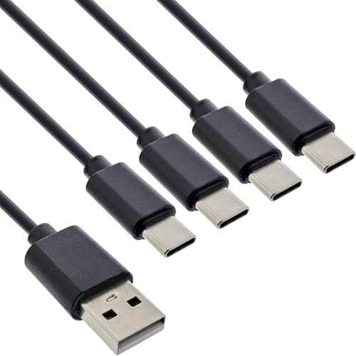 InLine 4in1 Y-Ladekabel, USB-A auf 4x USB-C, bis zu 25W Ladeleistung, kompaktes Vierfach-Ladekabel für Gadgets, kein Schnellladen, 1m, 35141