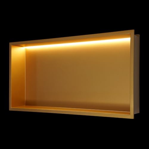 WPORDE Stainless Steel Shower Niche 24 X 12 with 4000K Led Light, Waterproof No Tile Need Gold Shower Shelf for Bathroom Recessed Wall Shelf, Bathroom Storage for Shower Wall (Gold)
