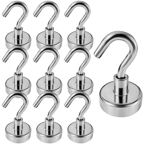 INCNMAD Ganci Magnetici 10 pezzi 20 mm Calamita Potente Gancio Magnetico Magnete con Gancio per Campeggio Cucina Camera da Letto Bagno Armadietti Calamita da Frigo (Argento)
